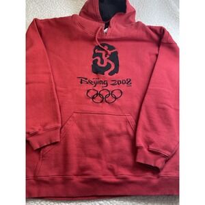 2008 Beijing Olympics Hoodie Sweatshirt Stitched Pullover Red One World Size XL
